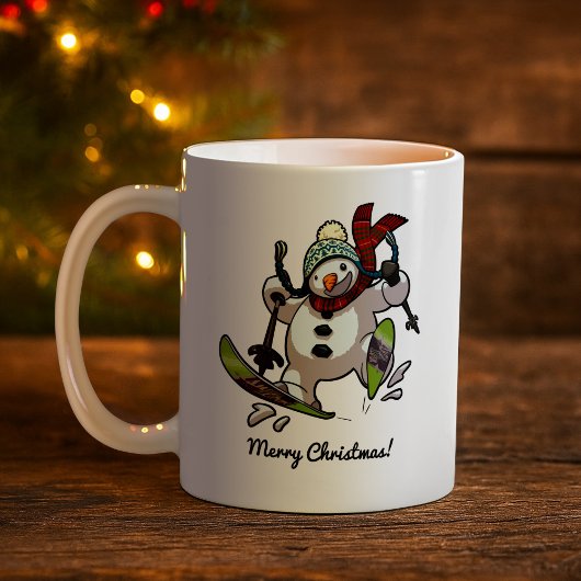 Happy Skiing Snowman Wooly Hat Weihnachts-Cartoon Kaffeetasse