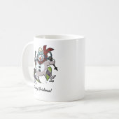 Happy Skiing Snowman Wooly Hat Weihnachts-Cartoon Kaffeetasse (Vorderseite Links)