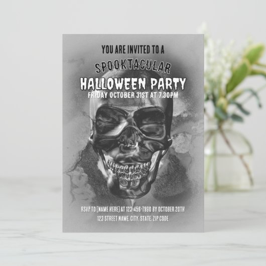 Happy Skull. Halloween-Party. Einladung (Stehend Vorderseite)