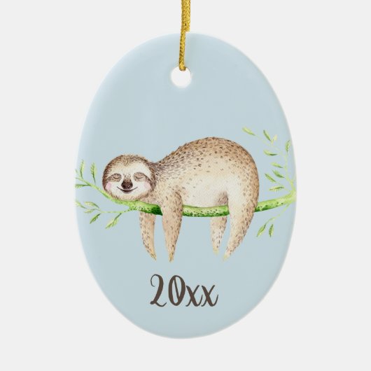 Happy Sloth Customizable Keepake Keramik Ornament (Vorne)