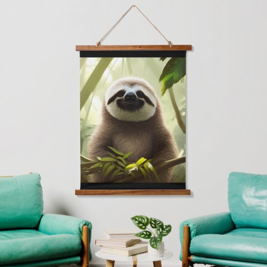 Happy Sloth Digital Art Wandteppich Mit Holzrahmen (Wohnzimmer)