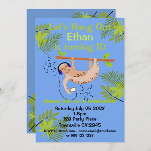 Happy Sloth Einladung (Vorne/Hinten)