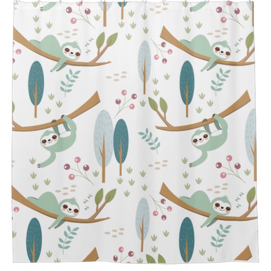 Happy Sloth Illustration Pattern Duschvorhang (Vorderseite)