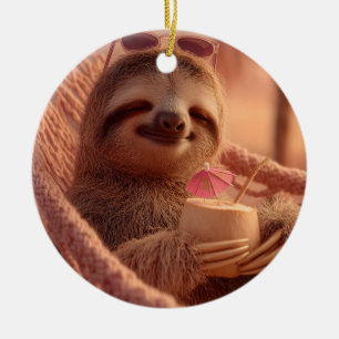 Happy Sloth Relaxen in einer Hängematte Keramik Ornament