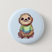 Happy Sloth Tragen eines Shirts Niedlich Button (Vorderseite)