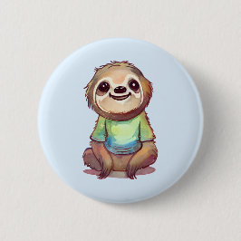 Happy Sloth Tragen eines Shirts Niedlich Button