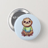 Happy Sloth Tragen eines Shirts Niedlich Button (Vorne & Hinten)