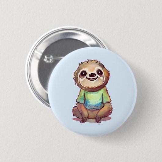 Happy Sloth Tragen eines Shirts Niedlich Button (Vorne & Hinten)