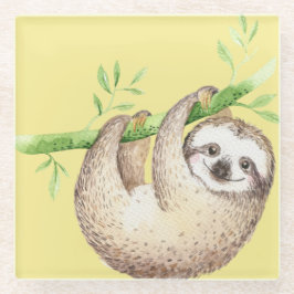 Happy Sloth Watercolor Glasuntersetzer
