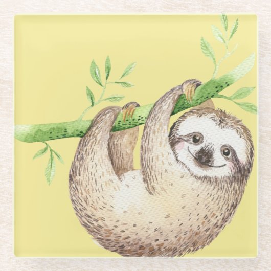 Happy Sloth Watercolor Glasuntersetzer (Vorderseite)