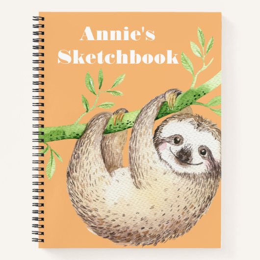 Happy Sloth Watercolor Personalisiert Sketch Notizblock (Vorderseite)