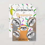 Happy Sloths Birthday Party Confetti Einladung (Vorne/Hinten)