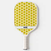 Happy Smile Face Emoji NAME Yellow Schwarz-weiß Fu Pickleball Schläger (Rückseite)