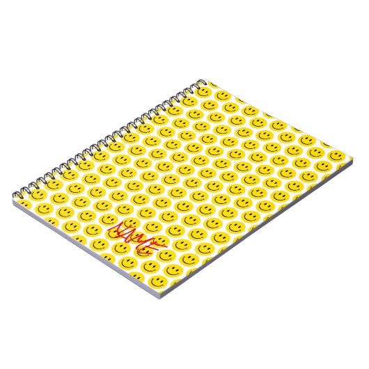 Happy Smile Face Gelb Schwarz-weißer Red Name Edit Notizblock (Linke Seite)