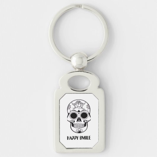 Happy Smile Skull – Floral Skull Art Keychain Schlüsselanhänger (Vorderseite)