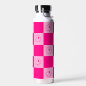 Happy Smile & Stylish Hot Pink Checkered Trinkflasche (Links)
