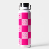 Happy Smile & Stylish Hot Pink Checkered Trinkflasche (Rückseite)