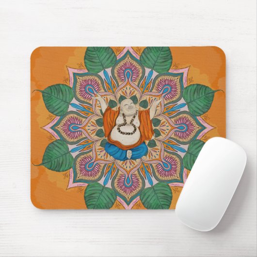 Happy Smiling Buddha Bodhi Leaf Mandala Mousepad (Mit Mouse)