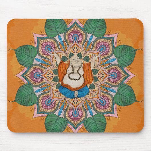 Happy Smiling Buddha Bodhi Leaf Mandala Mousepad (Vorne)