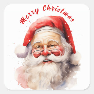 Happy Smiling Santa Claus Frohe Weihnachten Quadratischer Aufkleber