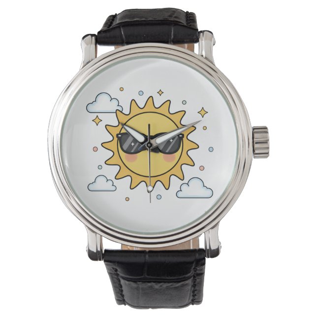 Happy Smiling Sun Cartoon - Minimalist Kawaii Suns Armbanduhr (Vorderseite)