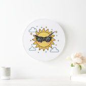 Happy Smiling Sun Cartoon - Minimalist Kawaii Suns Große Wanduhr (Zuhause)