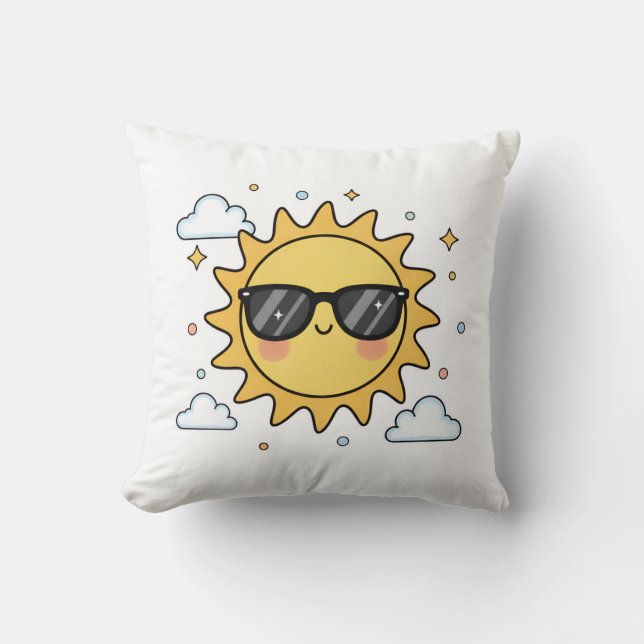 Happy Smiling Sun Cartoon - Minimalist Kawaii Suns Kissen (Vorderseite)