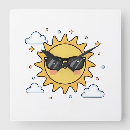 Happy Smiling Sun Cartoon - Minimalist Kawaii Suns Quadratische Wanduhr (Vorderseite)