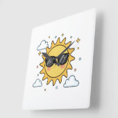 Happy Smiling Sun Cartoon - Minimalist Kawaii Suns Quadratische Wanduhr (Winkel)