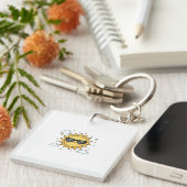 Happy Smiling Sun Cartoon - Minimalist Kawaii Suns Schlüsselanhänger (Vorderseite rechts)