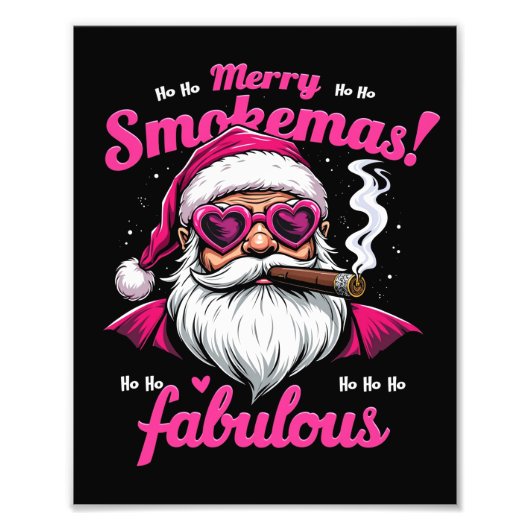 Happy Smokemas Funny Santa mit Big Cigar Fotodruck (Vorne)