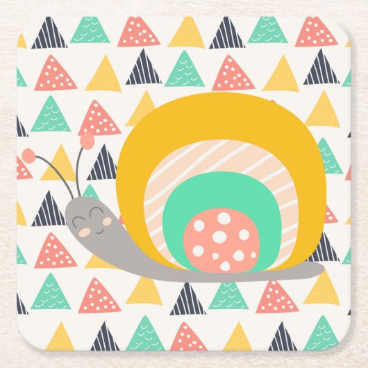 Happy Snail auf Dreiecken Rechteckiger Pappuntersetzer (Vorderseite)