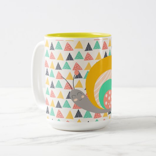 Happy Snail auf Dreiecken Zweifarbige Tasse (Vorderseite Links)