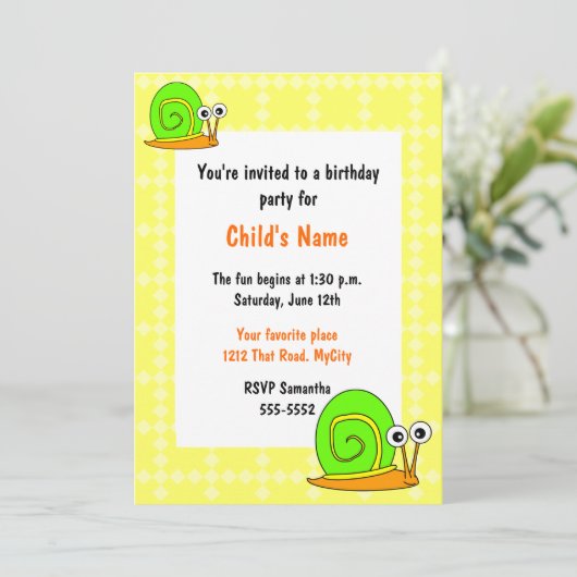 Happy Snail Children's Birthday Einladung (Stehend Vorderseite)