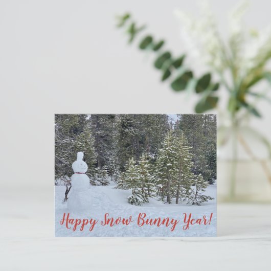 Happy Snow Bunny Year! Postkarte (Stehend Vorderseite)