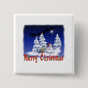 Happy snow man at Christmas time Button