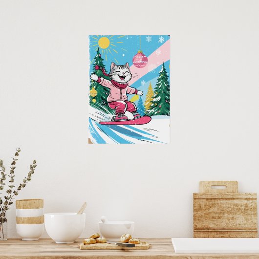 Happy Snowboarding Cat Poster (Küche)