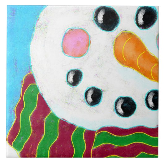 Happy Snowman Abstrakt Art Keramik Tile Fliese (Vorderseite)