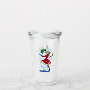Happy Snowman and Girl Dance Tango Weihnachts-Part Acryltrinkbecher