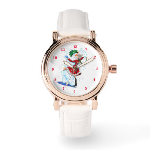 Happy Snowman and Girl Dance Tango Weihnachts-Part Armbanduhr