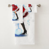 Happy Snowman and Girl Dance Tango Weihnachts-Part Badhandtuch Set (Insitu)