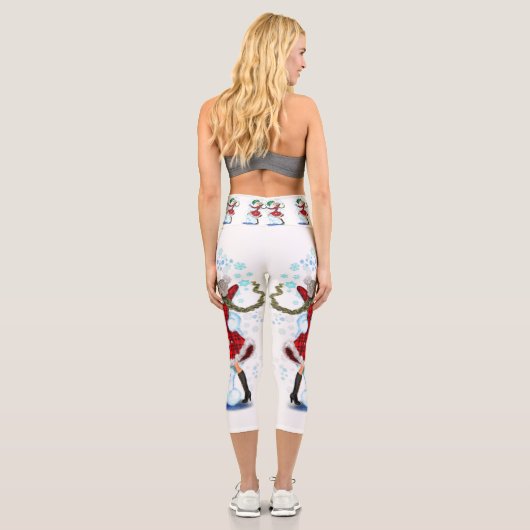 Happy Snowman and Girl Dance Tango Weihnachts-Part Capri Leggings (Rückseite)