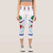 Happy Snowman and Girl Dance Tango Weihnachts-Part Capri Leggings (Vorderseite)