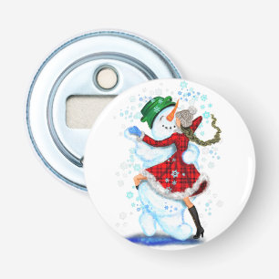 Happy Snowman and Girl Dance Tango Weihnachts-Part Flaschenöffner