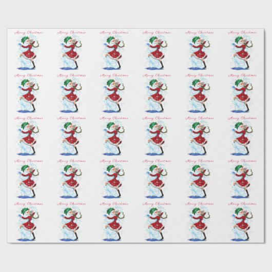 Happy Snowman and Girl Dance Tango Weihnachts-Part Geschenkpapier (Flach)