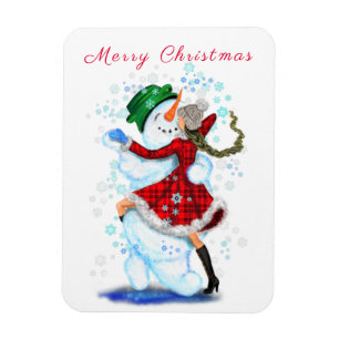 Happy Snowman and Girl Dance Tango Weihnachts-Part Magnet