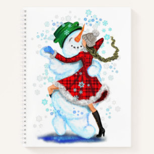 Happy Snowman and Girl Dance Tango Weihnachts-Part Notizblock