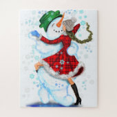 Happy Snowman and Girl Dance Tango Weihnachts-Part Puzzle (Vertikal)