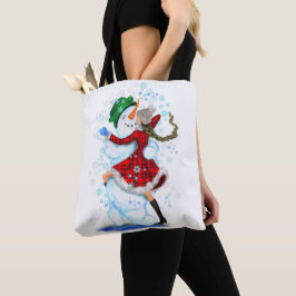 Happy Snowman and Girl Dance Tango Weihnachts-Part Tasche