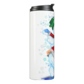 Happy Snowman and Girl Dance Tango Weihnachts-Part Thermosbecher (Nach links gedreht)